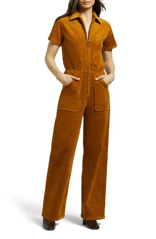 Brixton Stretch Cotton Corduroy Utility Jumpsuit in Golden Brown Cord at Nordstrom, Size Small | Nordstrom
