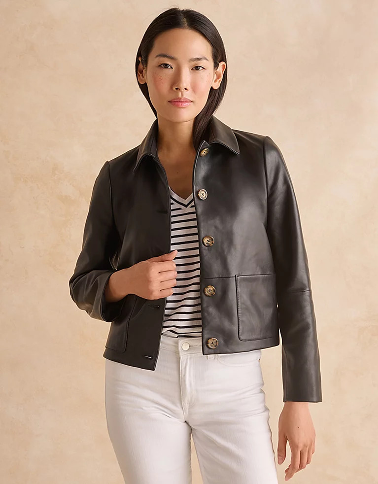 Button-Through Leather Jacket | Coats & Jackets | The  White Company | The White Company (UK)
