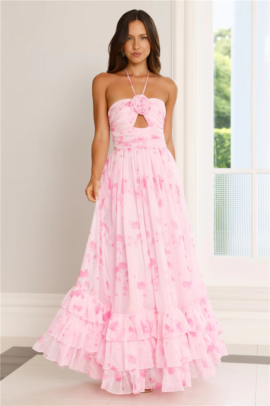 Floral Essence Halter Maxi Dress Pink | Hello Molly (AU)