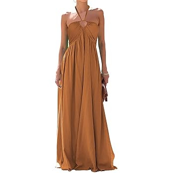 Maxi Dresses for Women Sexy Halter V Neck Backless Smocked High Waisted A Line Beach Vacation Sun... | Amazon (US)