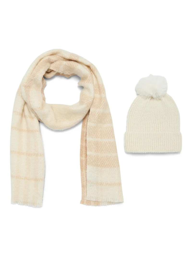 Madden NYC Women's Beanie Hat and Scarf Gift Set, 2-Piece, Ivory | Walmart (US)