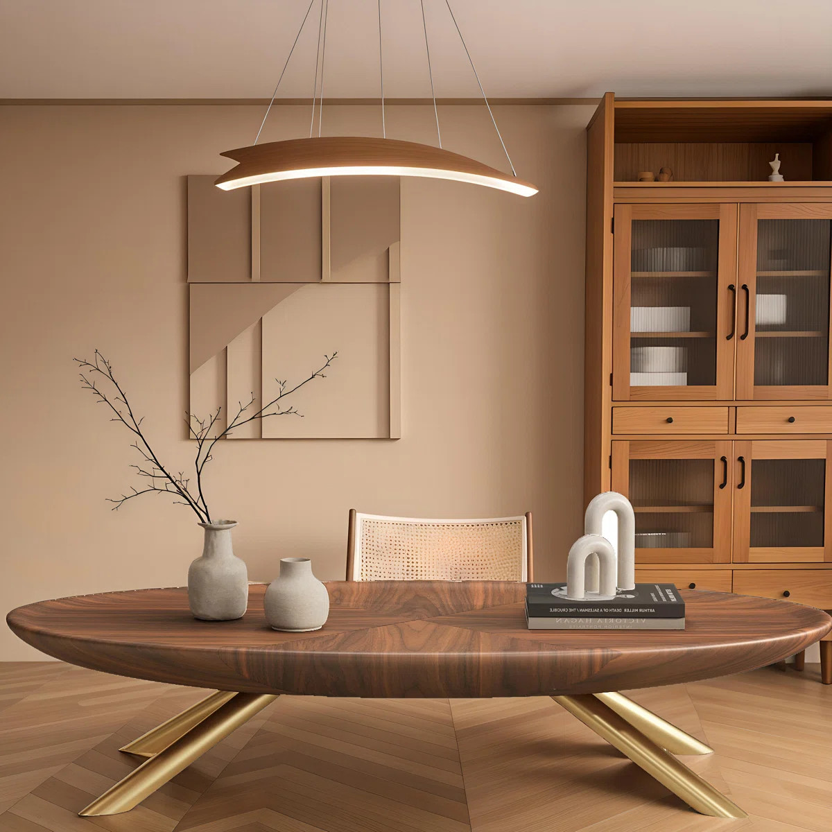 Chebo Retro Oval Coffee Table with Wood Grain Finish and Gold Metal Legs | Wayfair North America