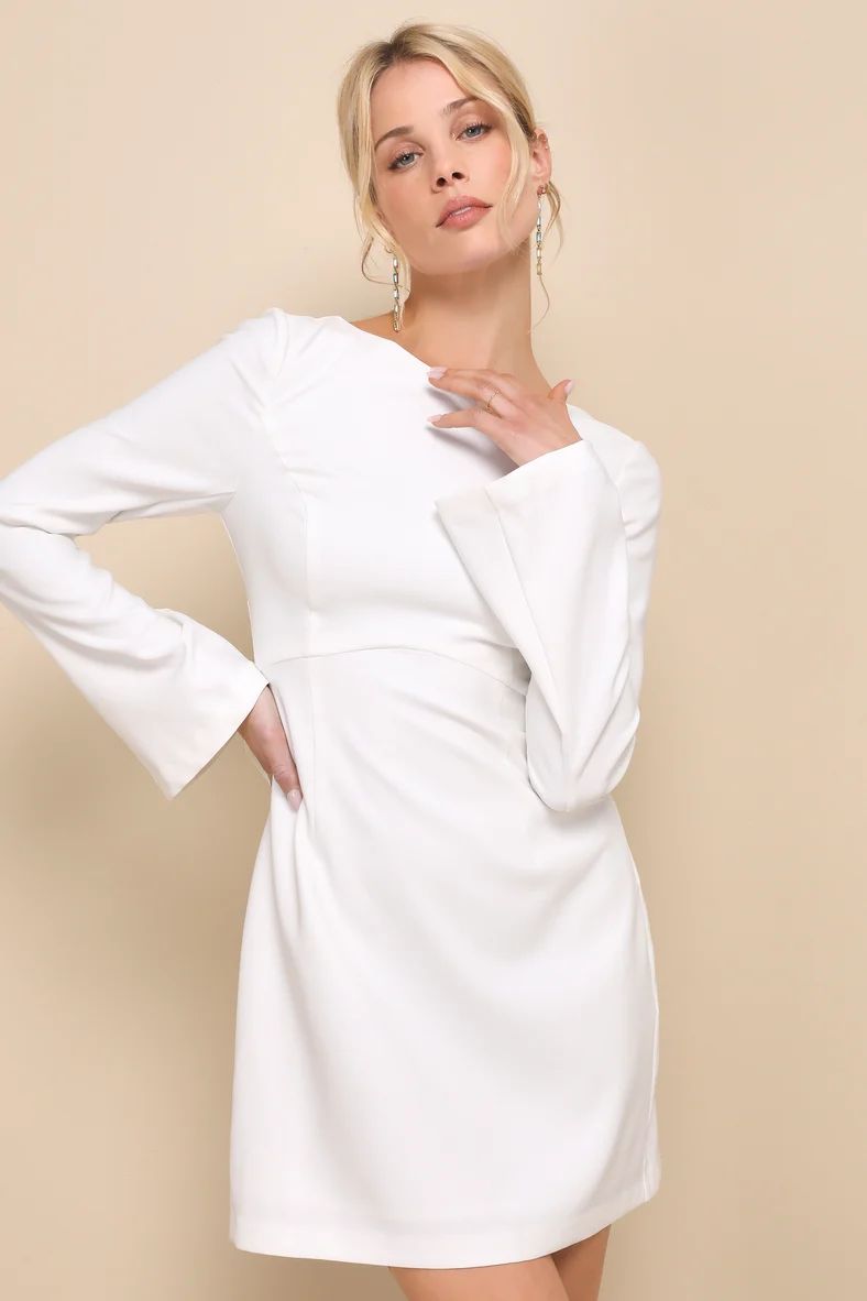 Elegant Cutie Ivory Bow Long Sleeve Backless Mini Dress | Lulus