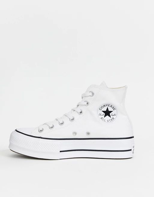 Converse Chuck Taylor All Star Hi canvas platform sneakers in white | ASOS (Global)