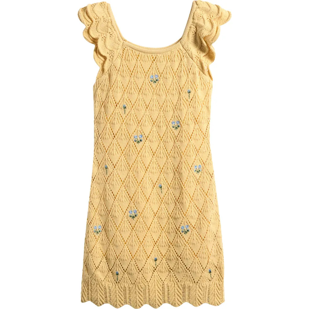 Freshman Kids' Floral Embroidered Cotton Blend Pointelle Dress in Butter Yellow at Nordstrom | Nordstrom