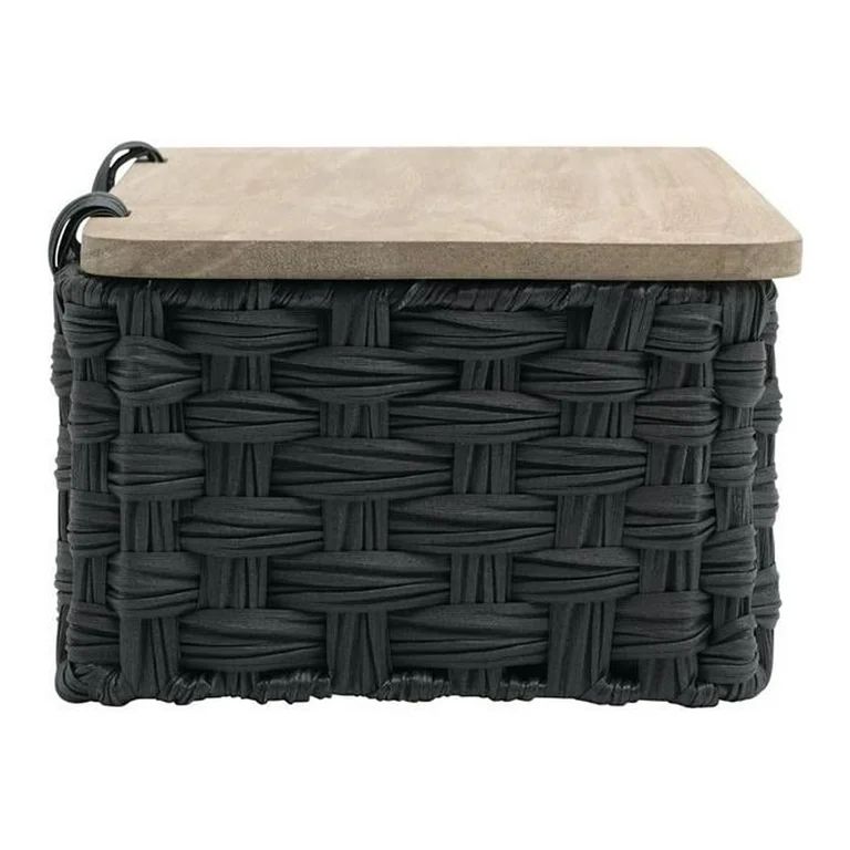 Better Homes & Gardens Black Resin Basket with Woven Design and Natural Wood Lid | Walmart (US)