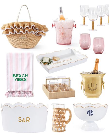 Scalloped entertaining essentials, scalloped ice bucket,  beach vacation, gold champagne bucket scalloped tray poolside vacation pink glassware bamboo goblets scalloped straw tote party bucket 

#LTKunder50 #LTKsalealert #LTKhome