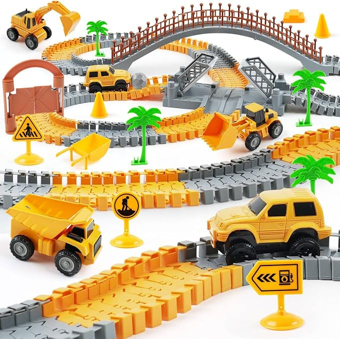 Construction Race Car Track Set for Kids - Flexible Engineering Toys with 2 Electric Cars, Birthd... | Amazon (US)