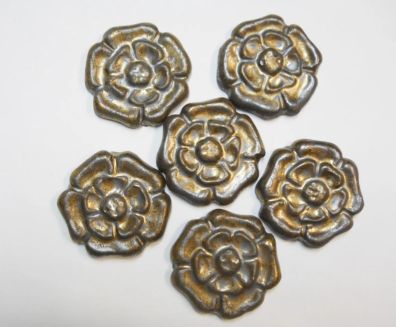 Rosette Mosaic Tiles Handmade Ceramic Craft Tiles: Stoneware Art Tiles. Old Gold Metallic Glazed.... | Etsy (US)