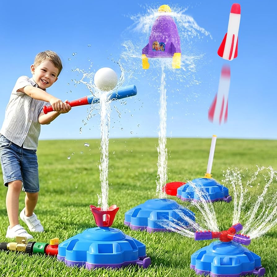 4-in-1 Sprinkler Toys for Kids Ages 4-8, Water Baseball, Rotating Water Spray, and Rocket Launche... | Amazon (US)