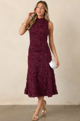 A Night to Remember Wine Red Knit Floral Appliqué Midi Dress L / Wine | Red Dress