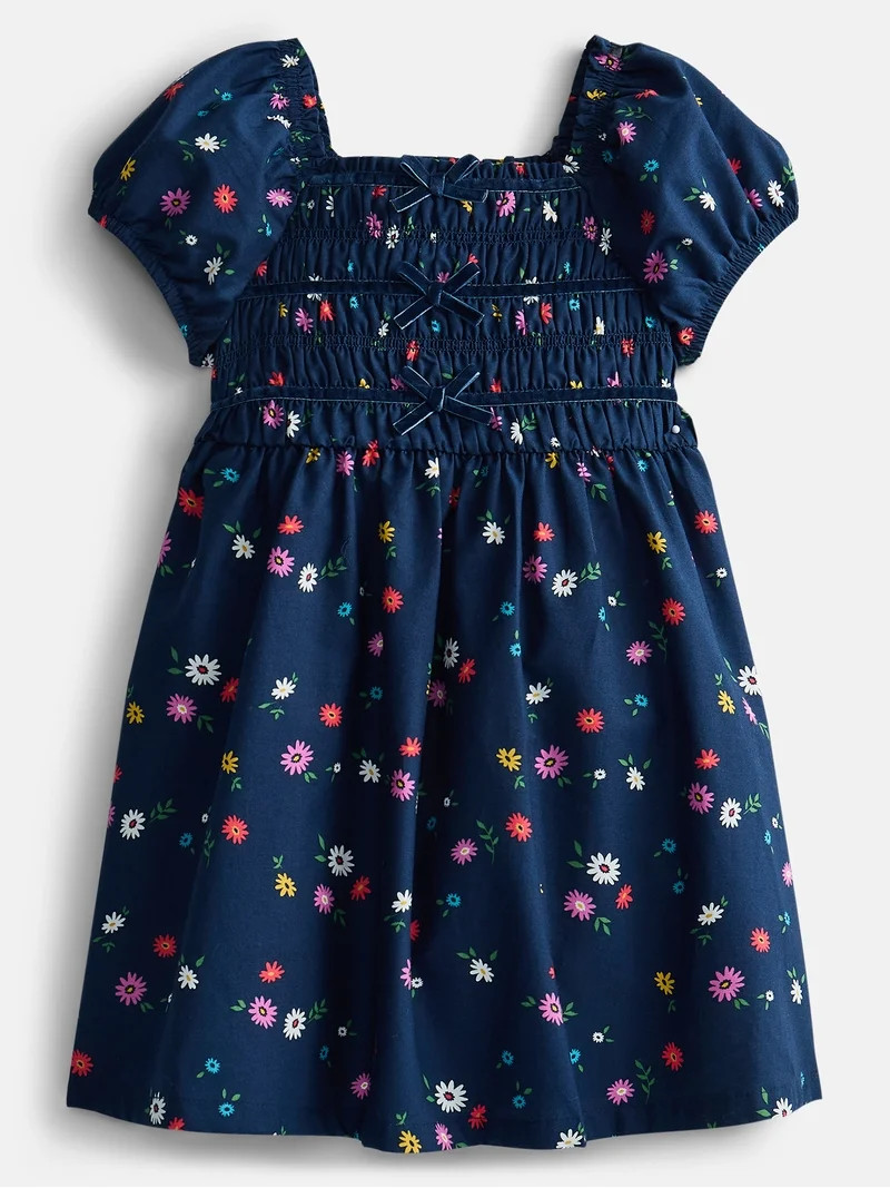 Wonder Nation Toddler Girls Smocked Dress with Puff Sleeves, Sizes 12M-5T | Walmart (US)