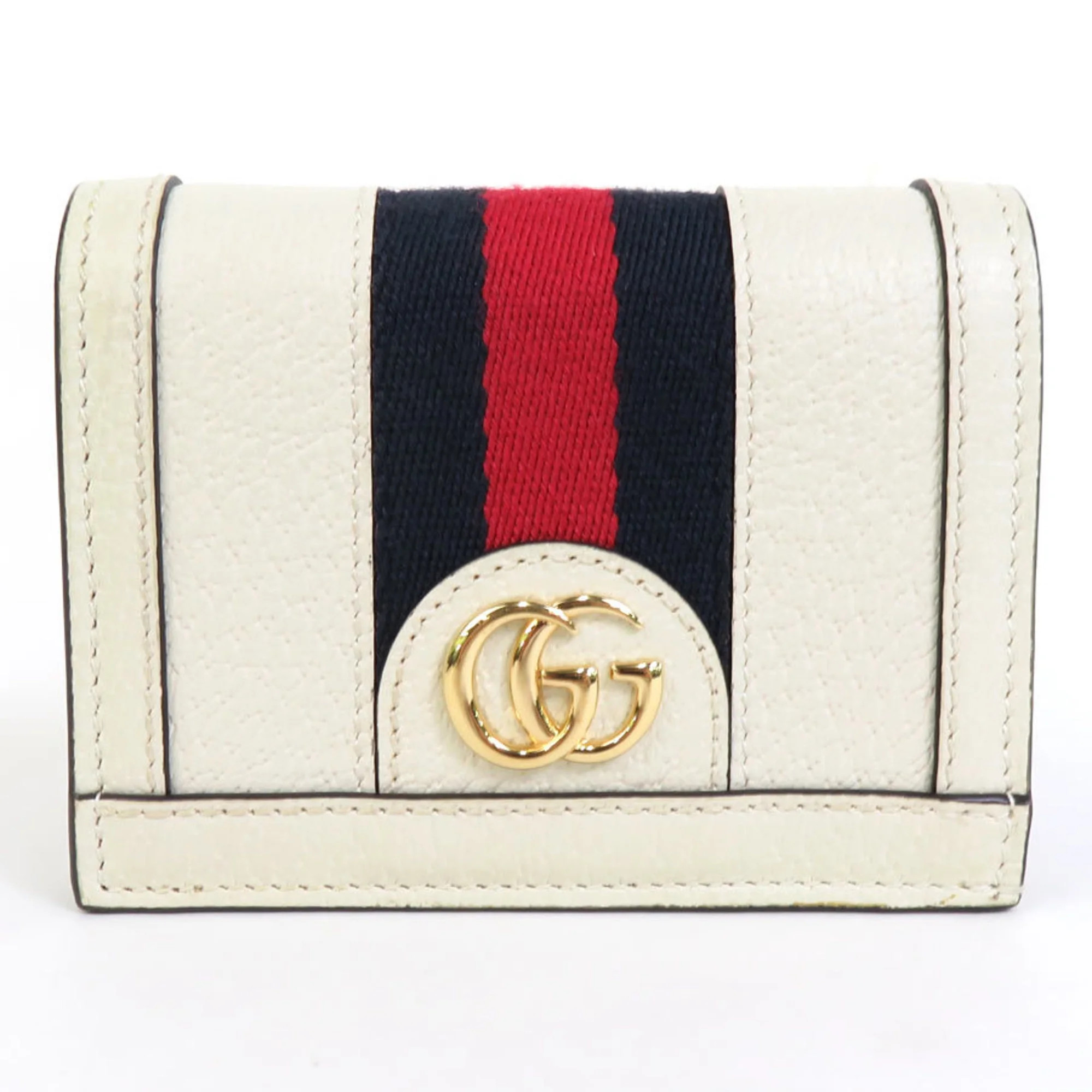 Pre-Owned Gucci GUCCI Folio Wallet GG Marmont Leather/Canvas Off-White/Navy/Red Gold Unisex 52315... | Walmart (US)