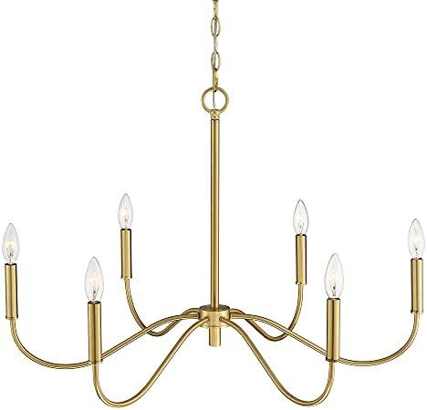 BUNKOS 6-Light Gold Chandelier, Modern Pendant Light in Brushed Brass Finish, Adjustable Height F... | Amazon (US)