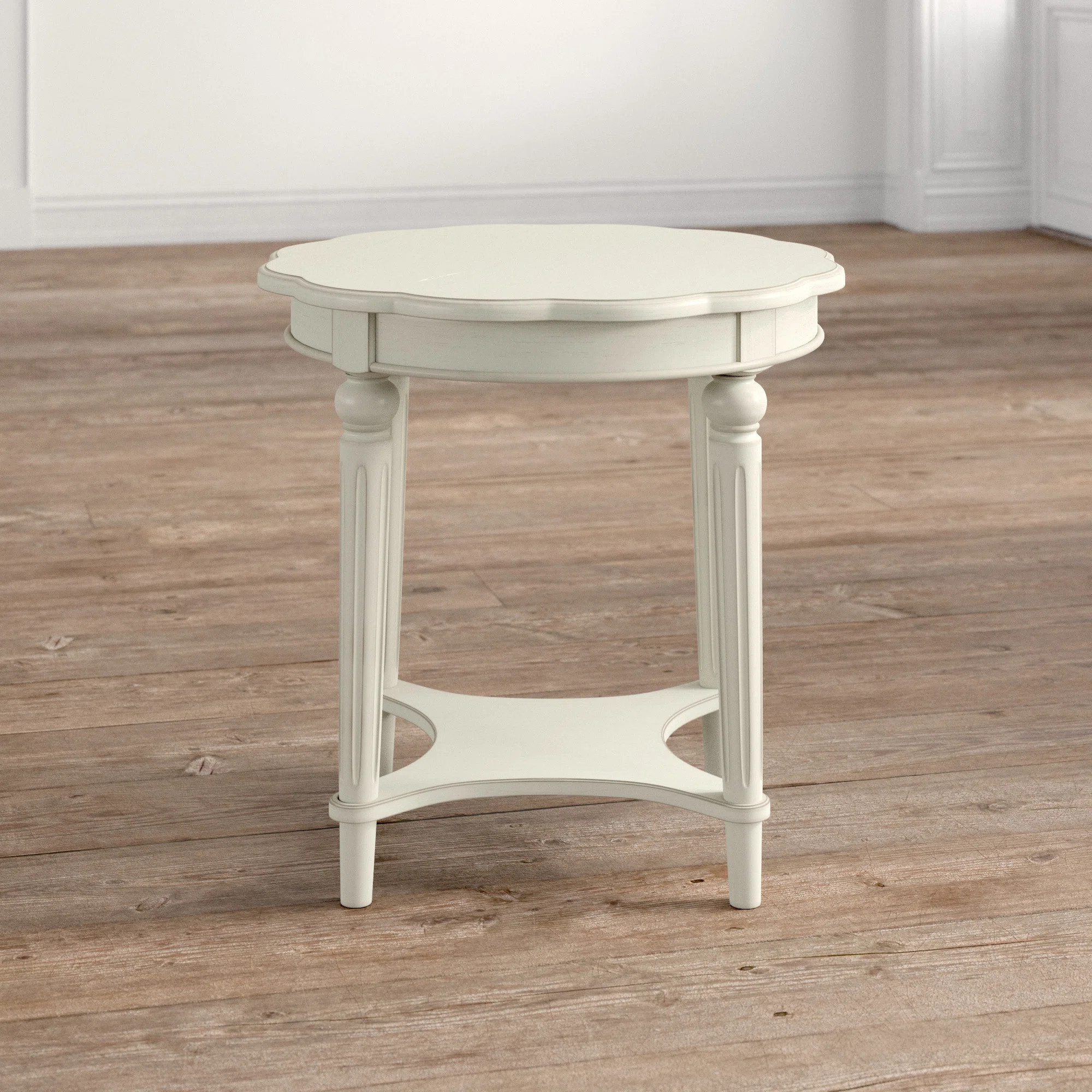 Dakota Traditional 24"Dia Round 1-Shelf End Table with Scalloped Top | Wayfair North America