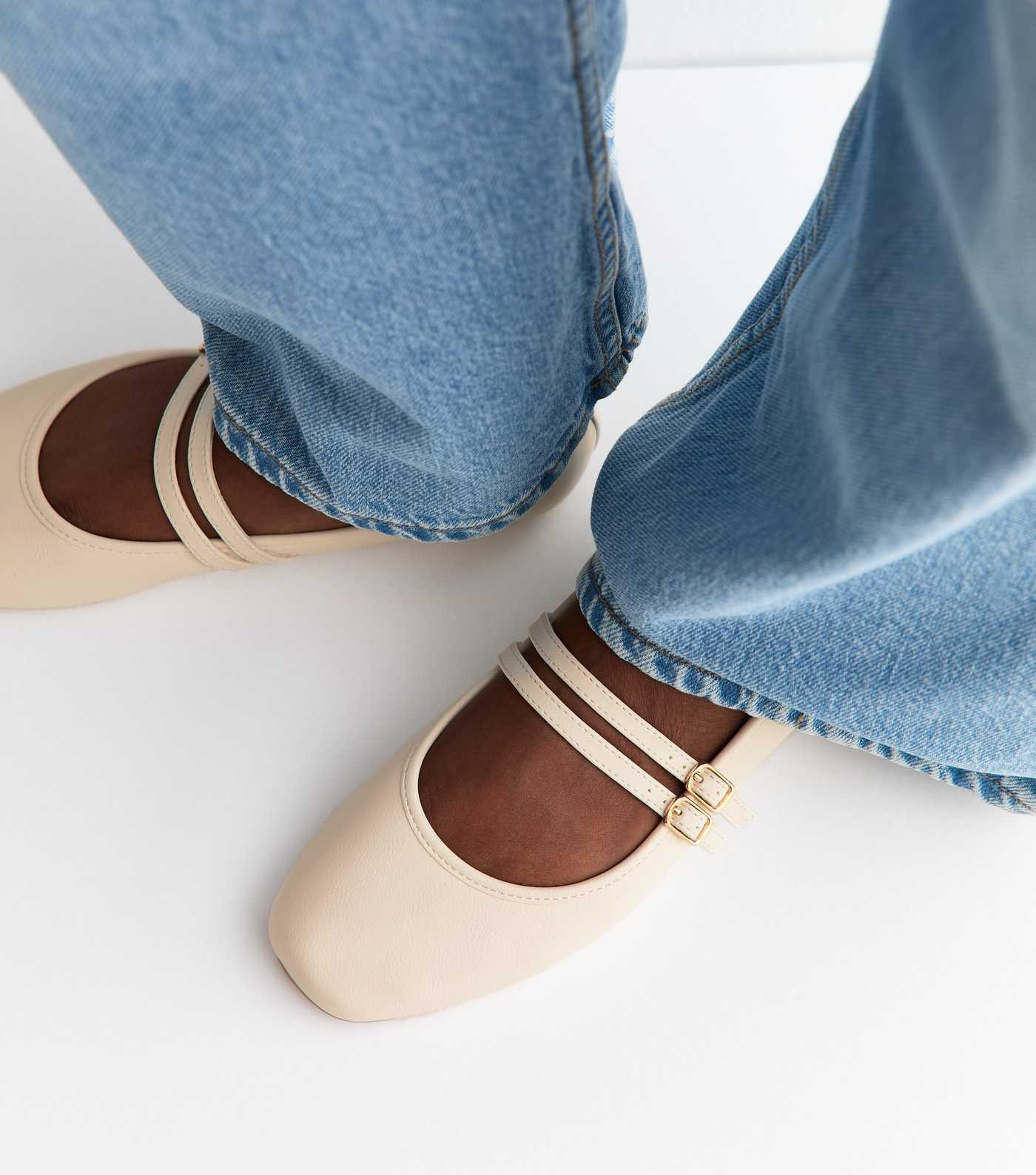 Off White Faux Leather Double Strap Mary Jane Ballet Flats | New Look | New Look (UK)