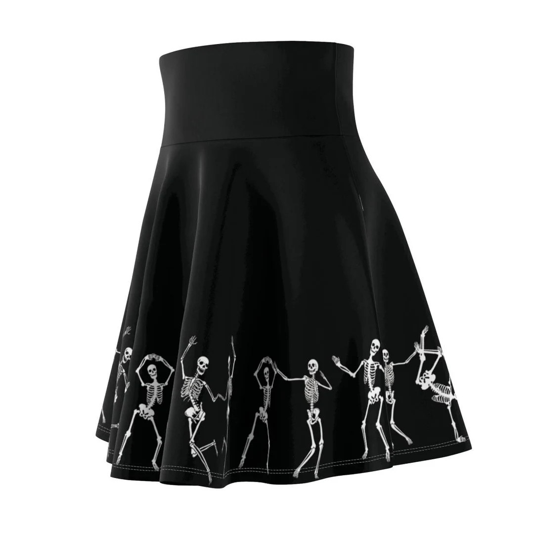 Skeleton Circle Skirt, Black and White Halloween High Waisted Skater Skirt, Women's Plus Size Got... | Etsy (US)