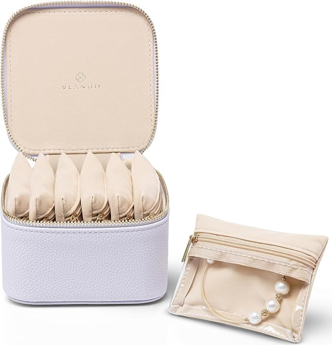 Vlando Travel Jewelry Case,Small Jewelry Box with 6 velvet zipper pockets,PU Leather Travel Jewel... | Amazon (US)