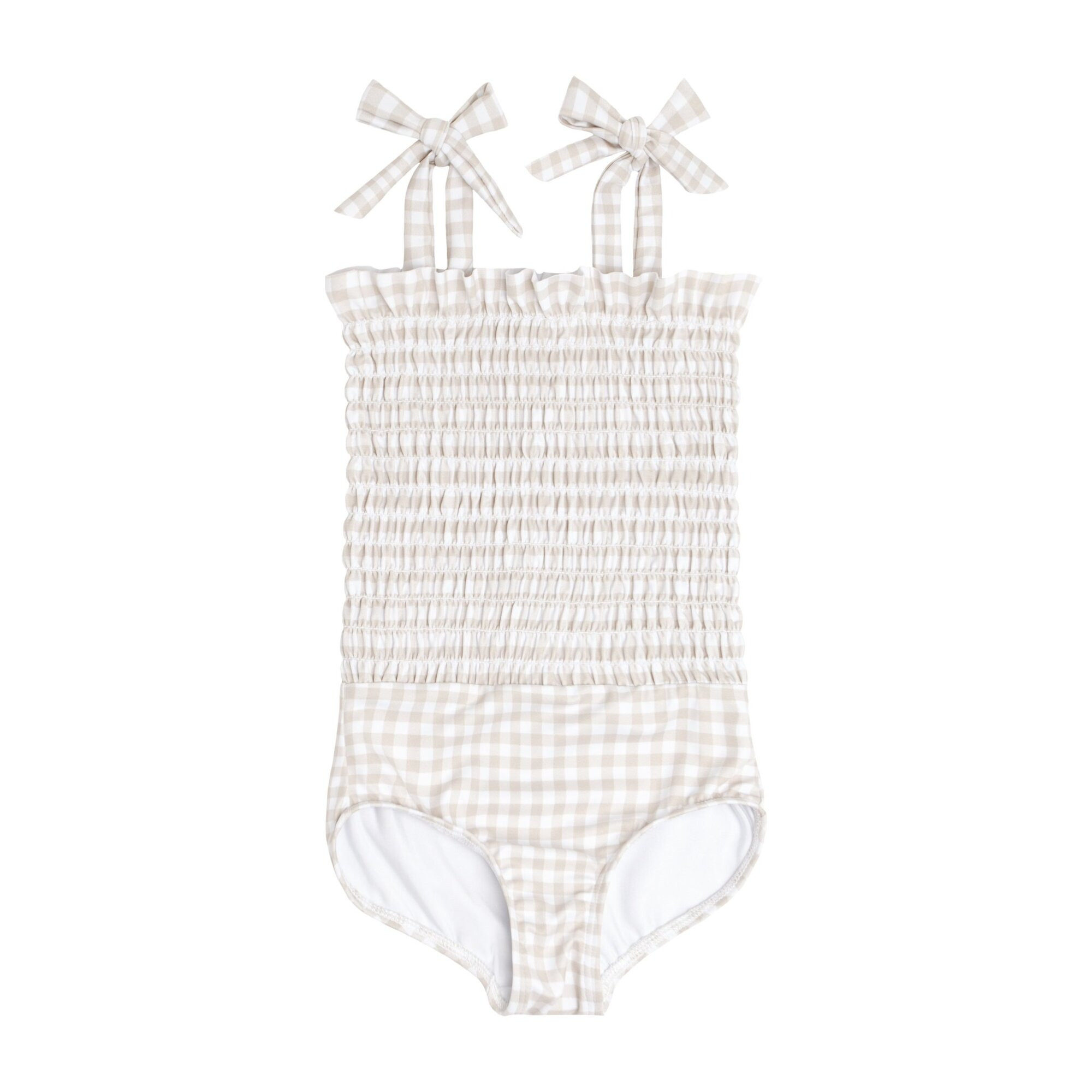 Tan Gingham Smocked One Piece | Maisonette
