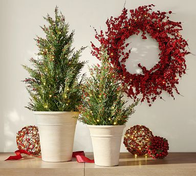 Faux Lit Cedar Berry Pine Tree | Pottery Barn (US)