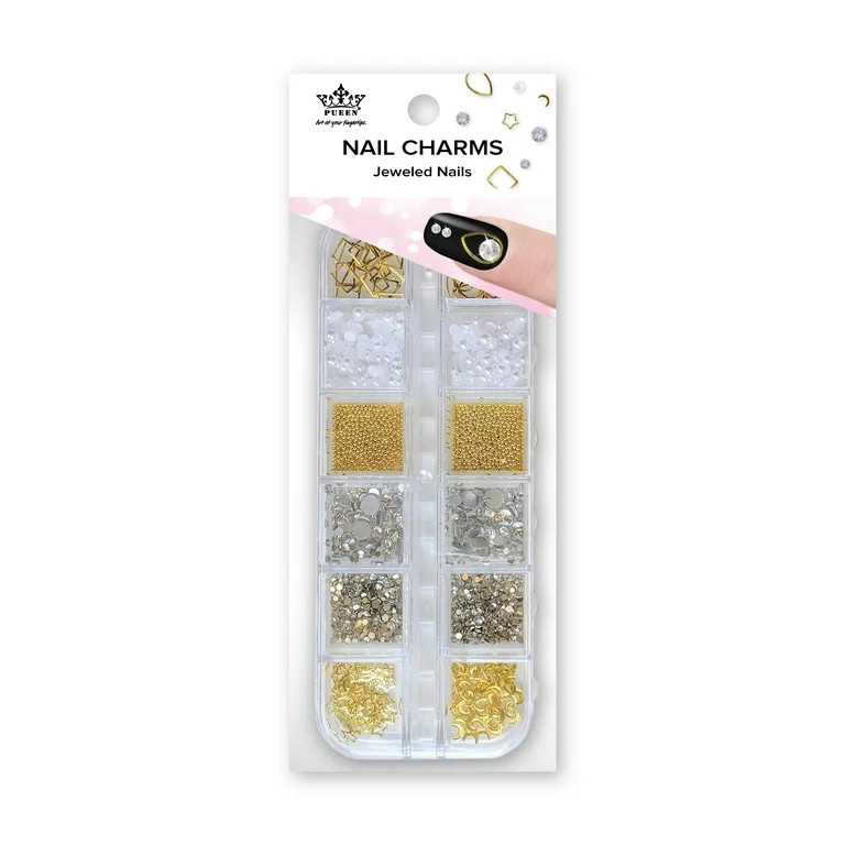 Pueen Nail Charms Multi Shapes Nail Art, Jeweled Nails, Gold & Silver | Walmart (US)