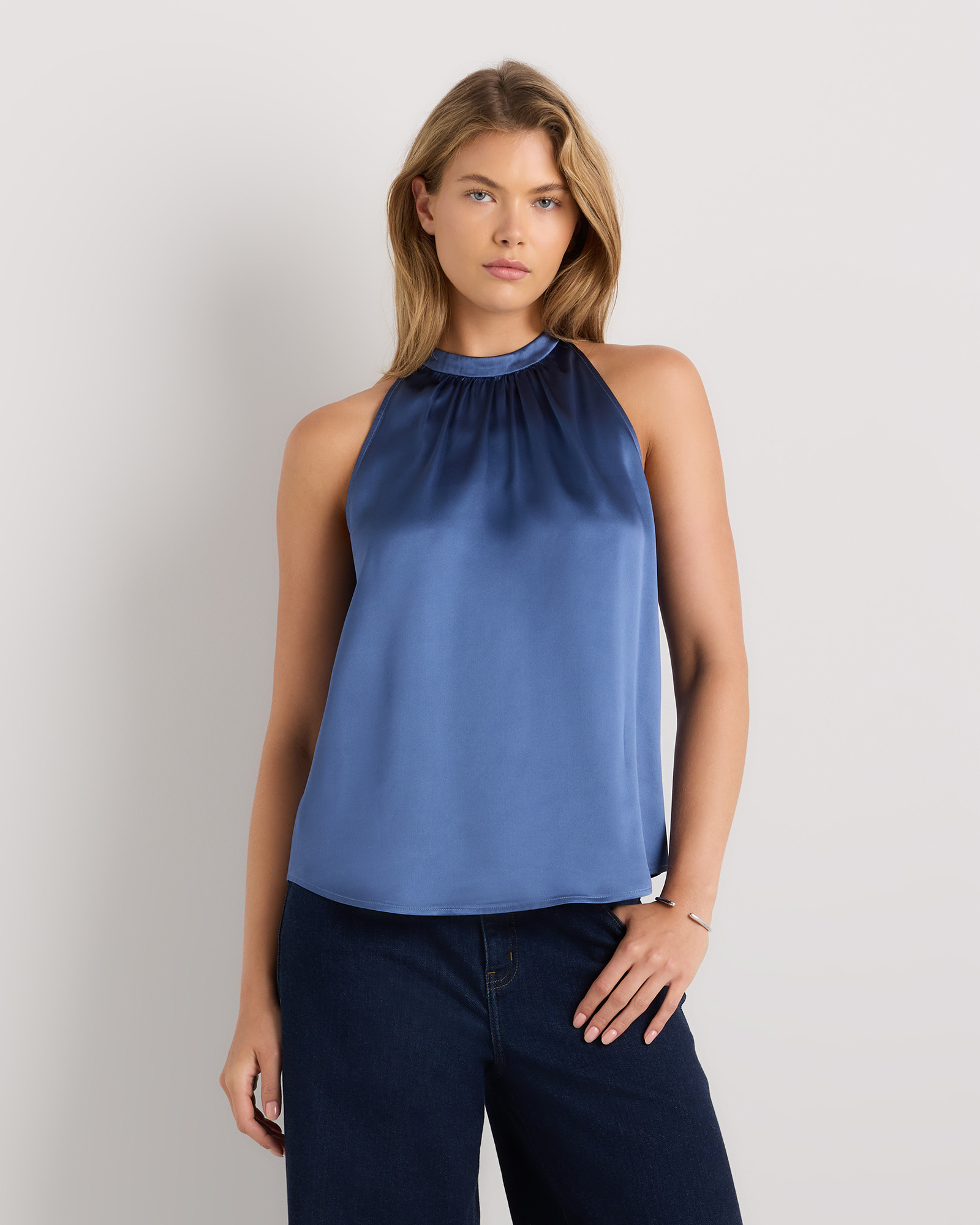 Quince | Women's Halter Top in Champagne, Size Small, Silk | Quince