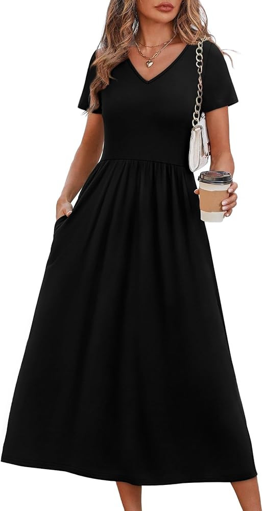 OFEEFAN Summer Dresses for Women Flowy Casual A-Line Midi Dress Beach Vacation Sundresses with Po... | Amazon (US)