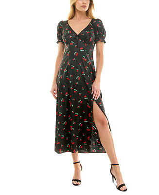 Juniors' Cherry Print Puff-Sleeve Midi Dress | Macy's