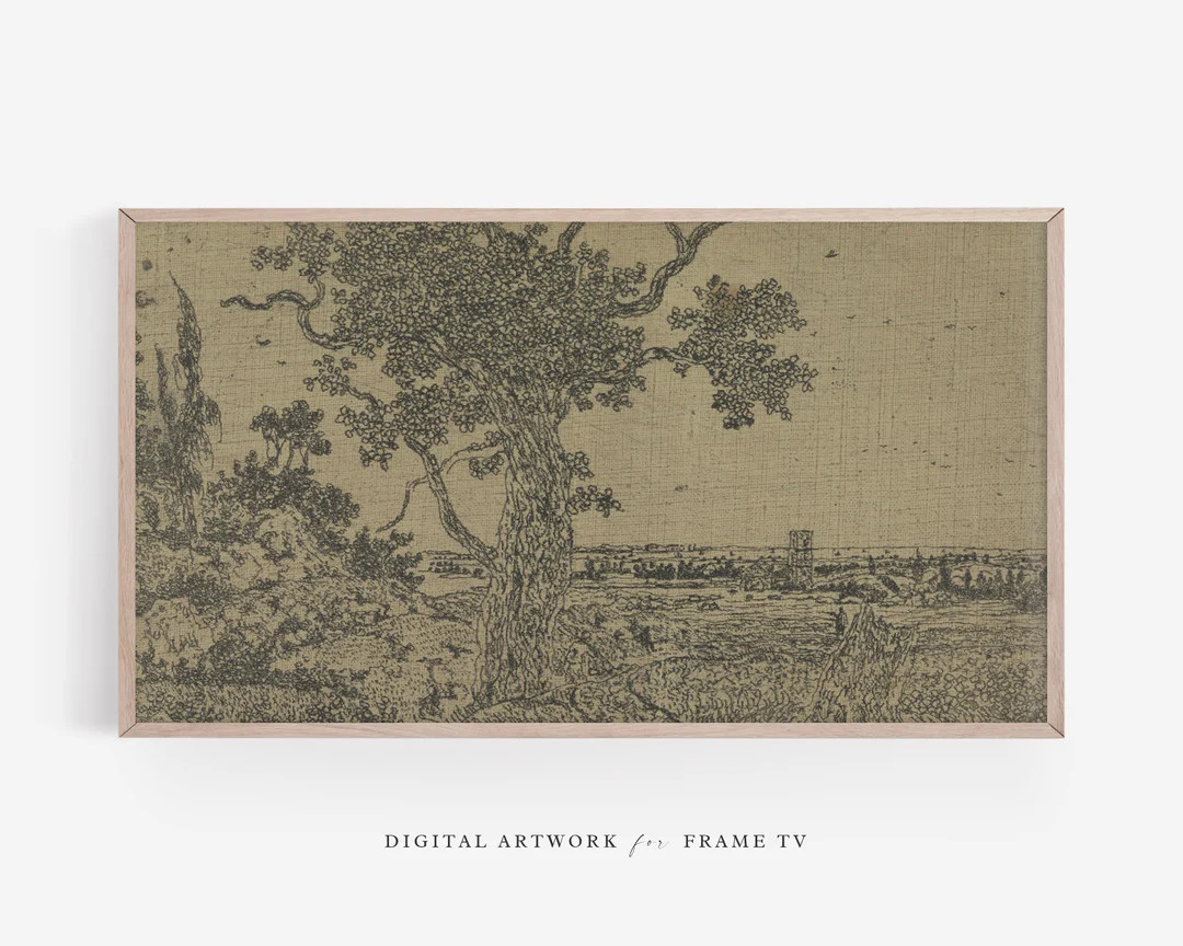 Samsung Frame TV Art Vintage, Ink Tree Earthy Neutral Landscape Painting, Vintage Autumn Landscap... | Etsy (US)