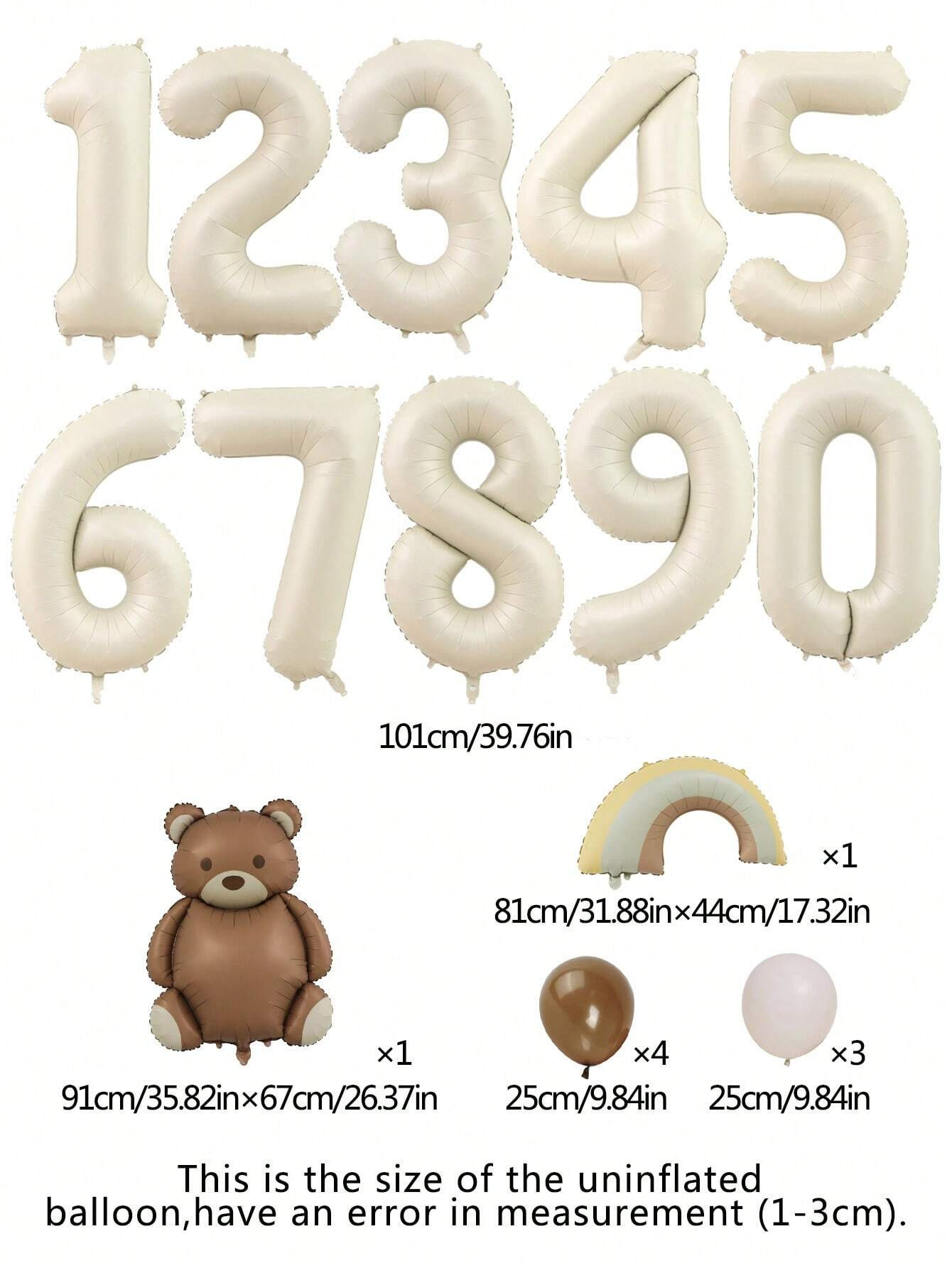 10pcs 40-Inch Cream Digital Latex Balloons + Vintage Color Teddy Bear Rainbow Aluminum Foil Ballo... | SHEIN
