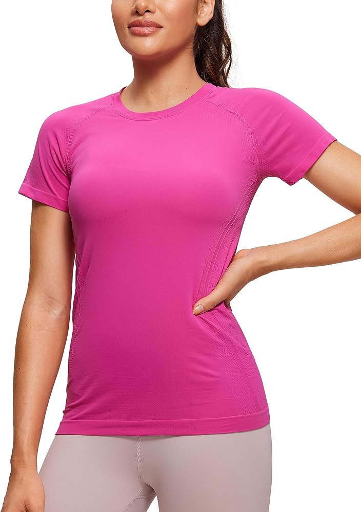 CRZ YOGA Seamless Workout Tops for Women Short Sleeve Athletic Tees Breathable Gym Running Yoga T... | Amazon (US)