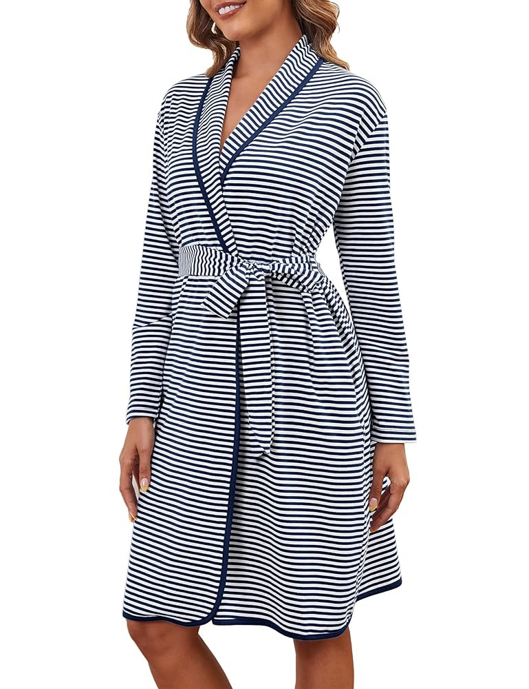 Cotton Robes for Women Striped Long Sleeve Kimono Bath Robe Lightweight House Coat Bathrobe Loung... | Amazon (US)