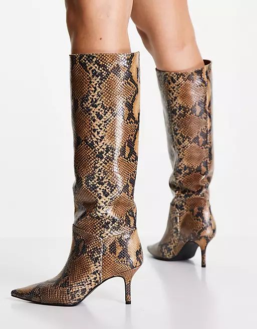 Whistles Conna snake print  knee high boot in brown | ASOS (Global)