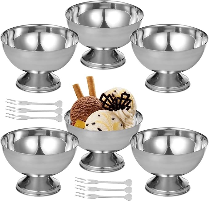 Amazon.com | Skdqiee Stainless Steel Ice Cream Cup, 200ml Stainless Steel Ice Cream Bowl with For... | Amazon (US)