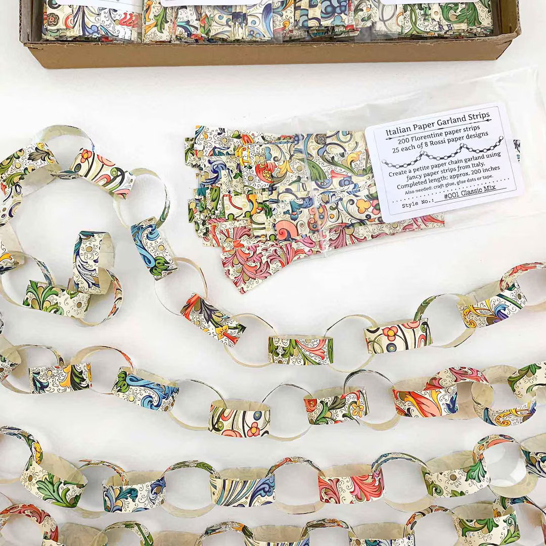 Italy 200 Petite Paper Chain Garland Pieces Fancy Italian Paper Strips ~ Classic Mix PCG001 - Ets... | Etsy (US)