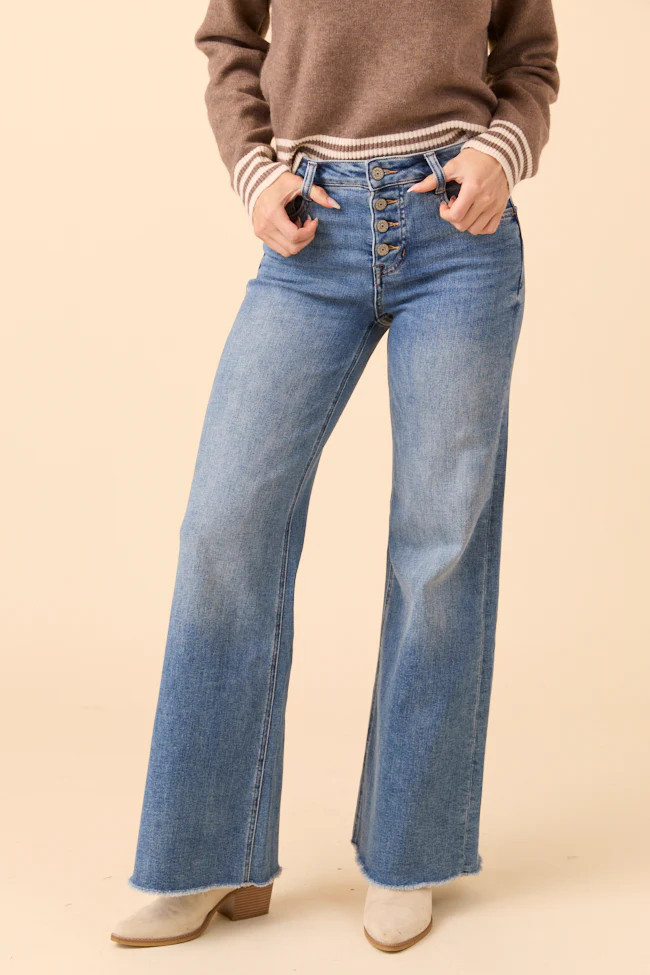 Alliah Medium Wash Boot Cut Button Up Jeans SALE | Pink Lily