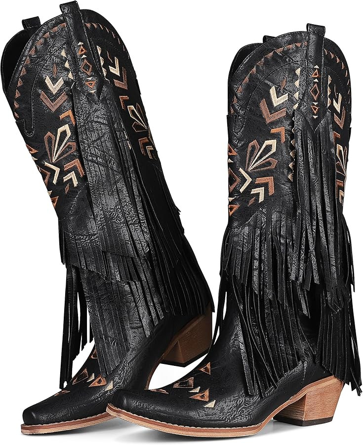 SaraIris Women's Cowgirl Boots Knee High Fringe Boots | Amazon (US)