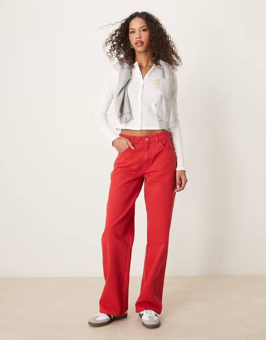 ASOS DESIGN baggy boyfriend jean in red | ASOS (Global)