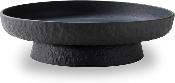 Granite Inspired Matte Black Fruit Bowl | Wide, Shallow Textured Pedestal Bowl | 11 Inch Unique C... | Amazon (US)
