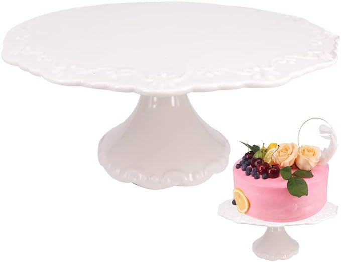 BPFY 9 Inch Round White Ceramic Cake Stand, Decorative Cupcake Stand, Dessert Display Plates for ... | Amazon (US)