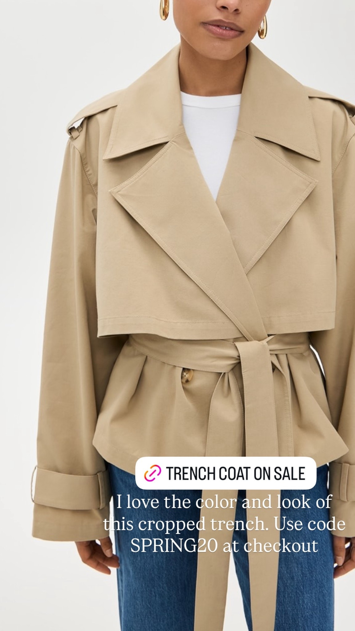 I love the color and look of this cropped trench. Use code SPRING20 at checkout

#LTKgrwm #LTKootd #LTKSaleAlert