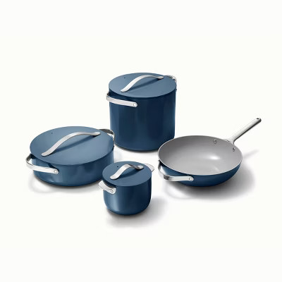 Caraway Home 8pc Cookware Set Navy: Nonstick Ceramic Kitchenware, Pot & Pan Organizer, Electric & Gas Compatible | Target