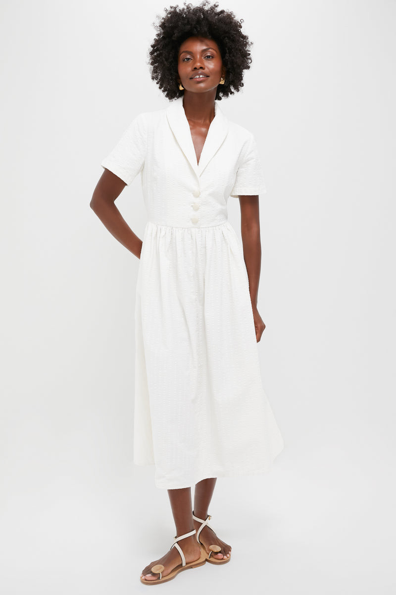 White Seersucker Shawl Collar Adelaide Dress | Tuckernuck (US)