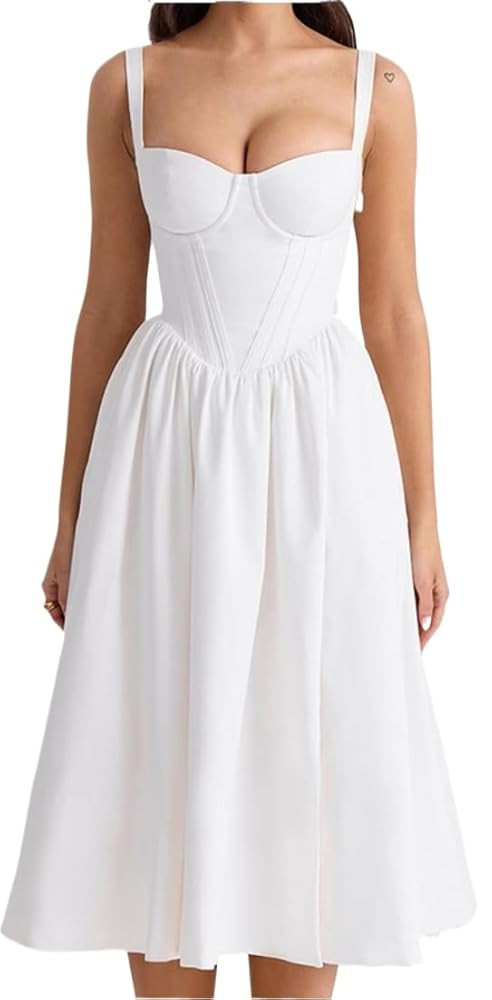 Women Y2k Solid Color Dress Spaghetti Strap Backless Dress Sexy Low Cut Sleeveless Split Dresses ... | Amazon (US)