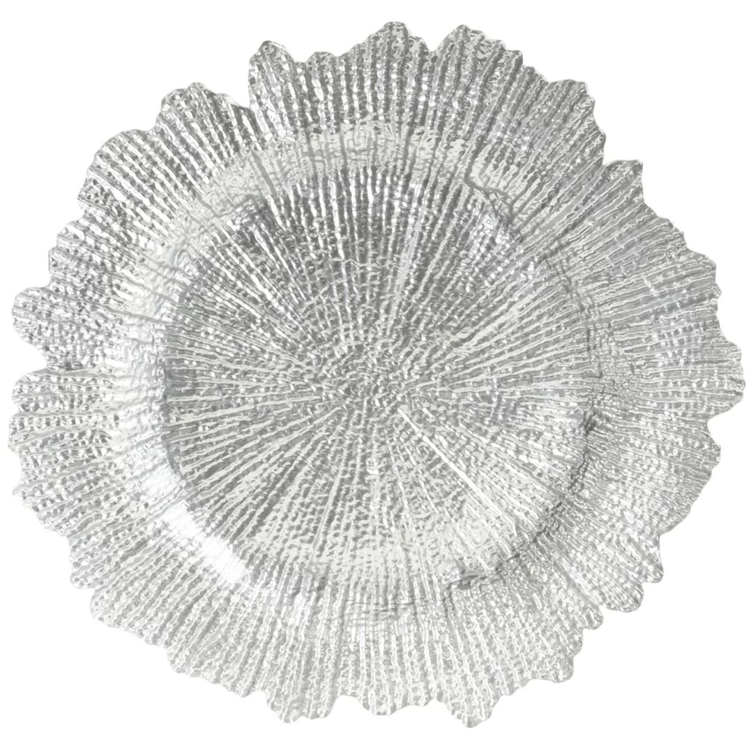 Koyal Wholesale Bulk Flora Glass Charger Plates, Set of 4, Silver, Starburst Charger Plates, Reef... | Walmart (US)