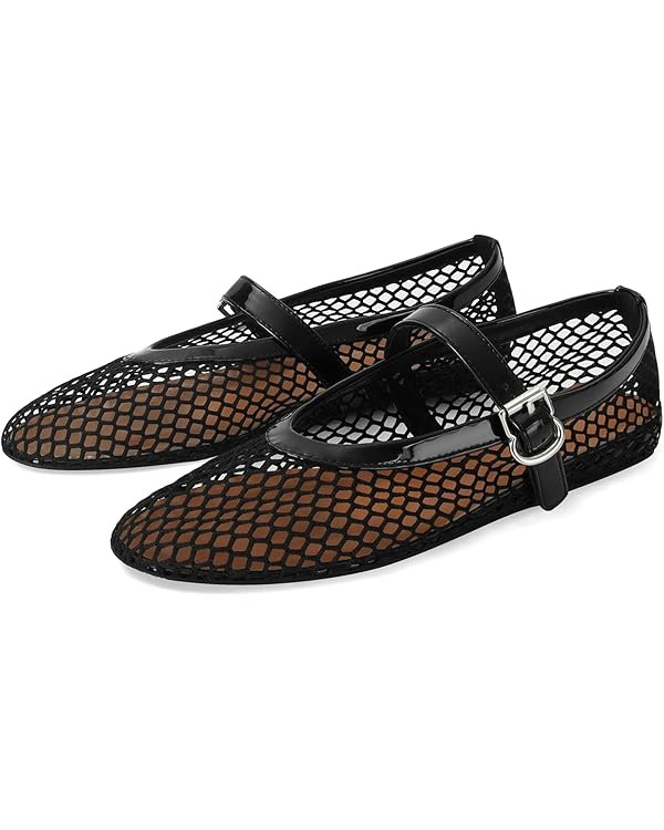 MICIFA Women's Mesh Ballet Flats Fishnet Ballerina Flats Buckle Strap Mary Jane Flats Causal Dail... | Amazon (US)