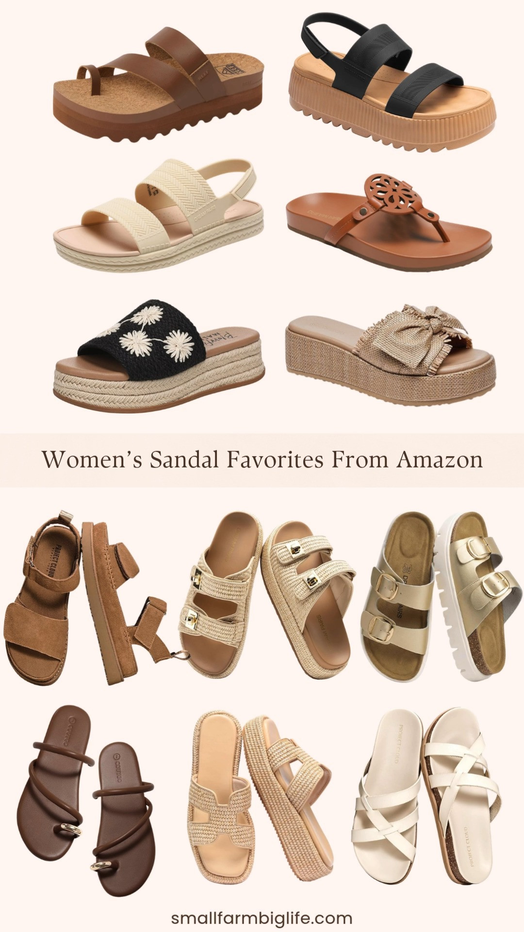 Spring and summer sandal season is here and Amazon has so many good finds right now 🌿👡 I rounded up my favorites: cream Project Cloud summer slides, natural raffia platform slip on sandals, natural raffia bow open toe platform wedge slides, brown strappy flat square toe flip flops, natural raffia espadrille wedge sandals, gold double buckle platform sandals, the REEF Vista Hi Layla sandals, cream comfortable flat water sandals, brown platform flip flops, black and tan platform water sandals, brown ankle strap genuine leather platform sandals, and the Blowfish Malibu Marshlo-b rope sandal. There is truly something for every style and every occasion in this round up! Whether you need something casual for the beach, comfortable enough for all day wear, or cute enough to dress up for a summer outing. Everything is linked and all at amazing Amazon prices! 🛒 

 #LTKgrwm #LTKootd #LTKOver40