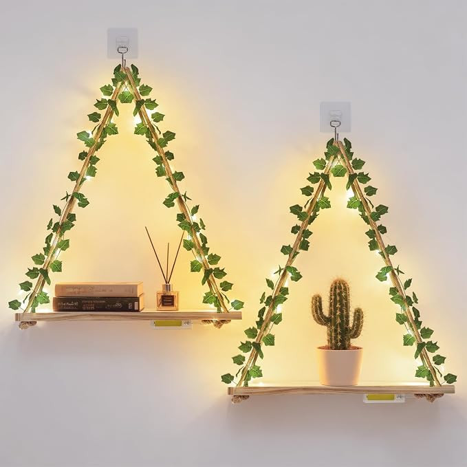 RICHER HOUSE Macrame Floating Shelves for Wall No Drilling, Boho Hanging Shelf with Artificial Iv... | Amazon (US)