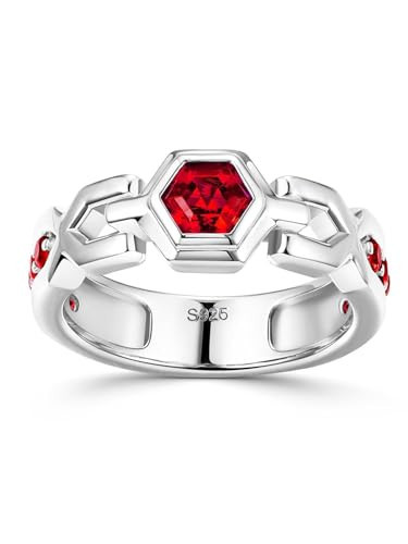 Wyyxl 5.5mm Red Ruby Ring Men Engagement Rings 1 Carat Full Eternity Band White Gold Plated Sterling Silver Haxagon Red Stone Celtic Chain Link Rings anillos para hombre Simple Finger Jewelry | Amazon (US)