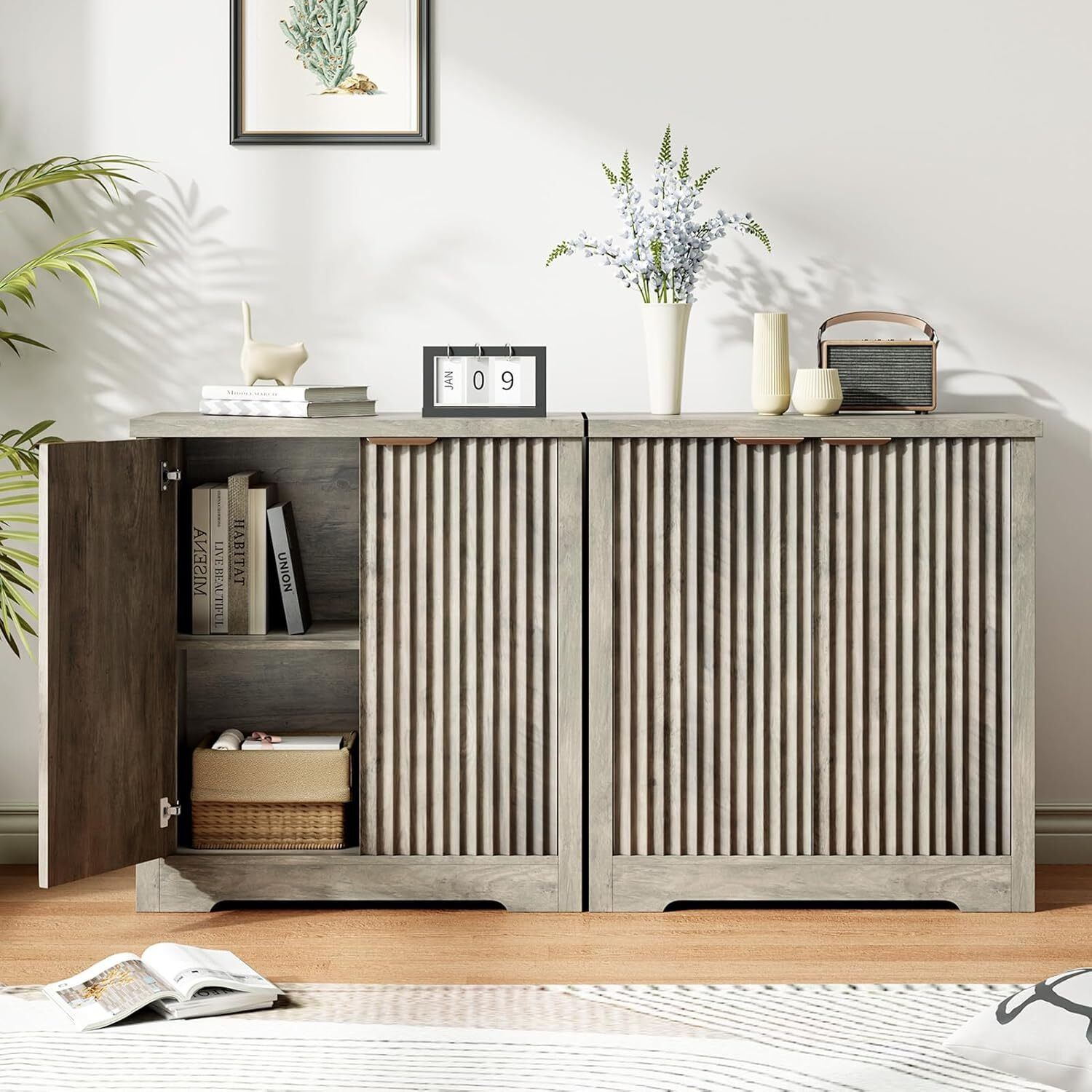 Garvee Buffet Sideboard Cabinet with Fluted Doors Adjustable Shelves Modern Accent Storage Console for Dining Room Living Room Hallway one_size | Lowe's